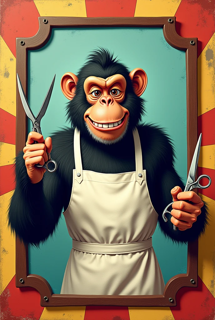 Barber shop sign with a giant monkey