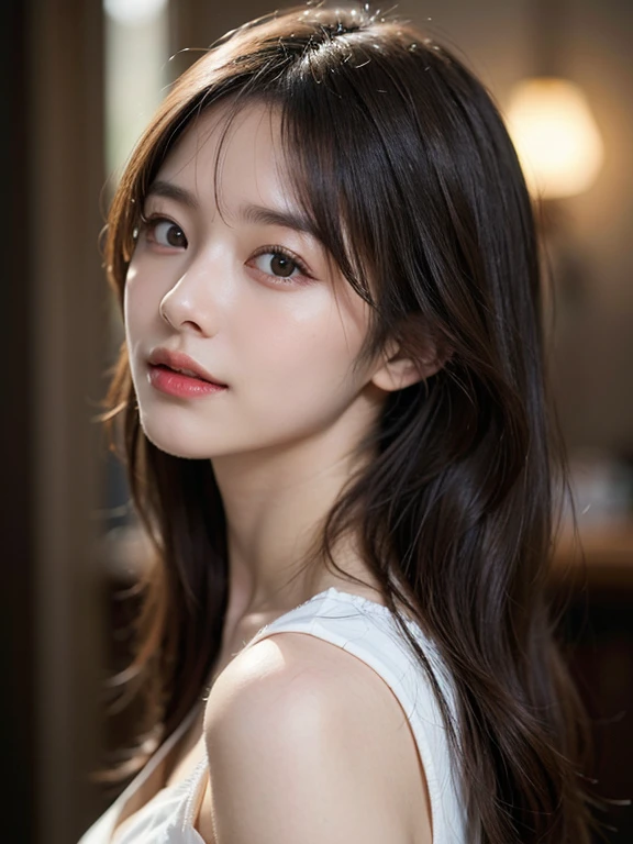 (masterpiece:1.3), (8k, Realistic, RAW Photos, Best image quality: 1.4), 、(Random Hairstyles:1.2)、Highly detailed face、Attention to detail、double eyelid、Sharp focus:1.2、Beautiful woman:1.4、Light brown hair、Highest quality、masterpiece、Ultra-high resolution、(Realistic:1.4)、Highly detailed and professional lighting、Brown Knight、thin、A sparkling smile、Long black hair、Deadly position、Beautiful Skin、Random Pause、Shiny Hair、Natural pose