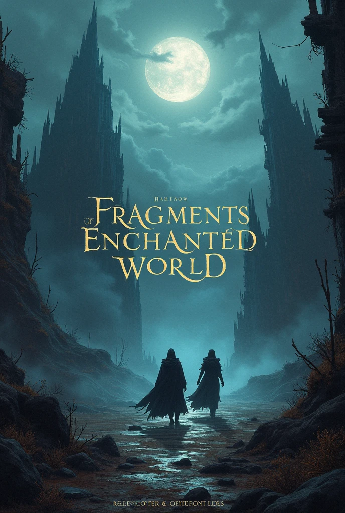 I want a horror,fantasy and fiction cover with the title "fragments of an enchanted world" In the middle of the cover, I also want the release date for September 2025