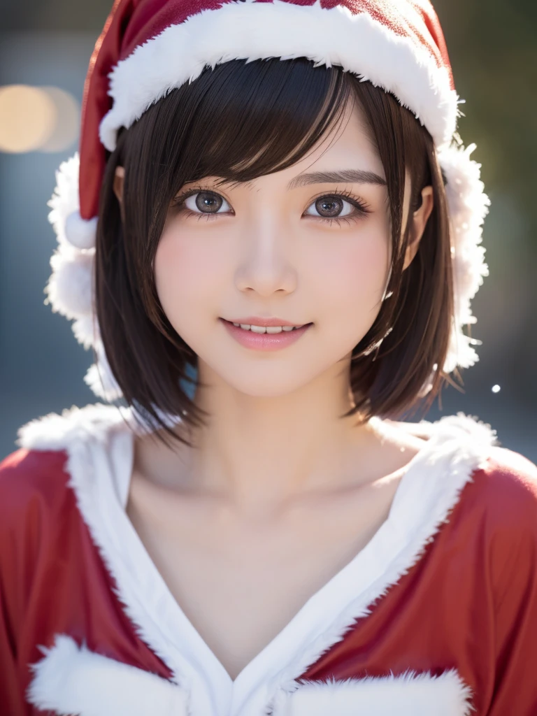 beautiful detailed eyes,droppy eyes,beautiful detailed lips, extremely detailed eyes and face, long eyelashes, 1japanese girl, fantasy character, (Santa Claus costume:1.25),smile,(short hair:2.0),highly detailed, dramatic lighting, glowing effects, mist, intricate details, volumetric lighting, cinematic composition, hyper realistic, 8k, best quality, masterpiece, photorealistic,Highres fix,snowy night town