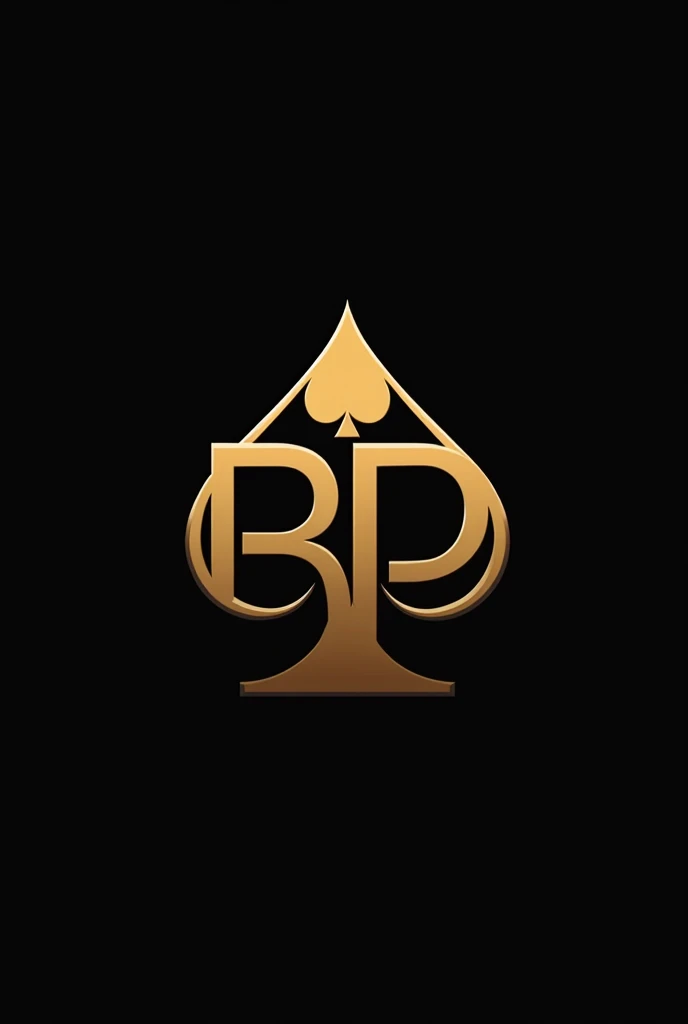 Create a modern and minimalist logo in gold for a poker event that incorporates the letters 'BP' in a contemporary style, where the letters creatively intersect. Include the spade suit symbol (). The logo should be simple, clean, and professional, conveying sophistication and elegance while being appealing and memorable. Provide the design in a vector format (e.g., SVG, EPS) that can be easily resized and used across various media. Ensure that the design is unique and does not infringe on any existing trademarks or copyrights.