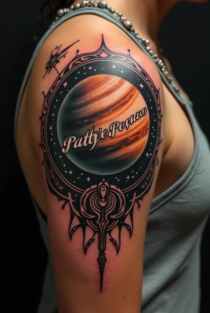 Planet tattoo and the name patty povao