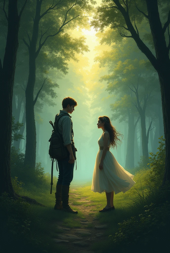 In the forest clearing, at dusk, a young hunter walked alone, absorbing the tranquility of the surroundings. He never imagined he would cross paths with someone in that secluded corner, bet, As she rounded a bend, she caught sight of a maiden. She seemed lost, with eyes revealing a mix of fear and hope. Their gazes met, and something deep and inexplicable passed between them.