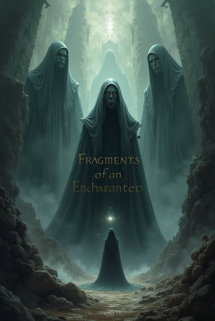 I want a horror,fantasy and fiction cover with the title "fragments of an enchanted world" In the middle of the cover, I also want the release date for September 2025