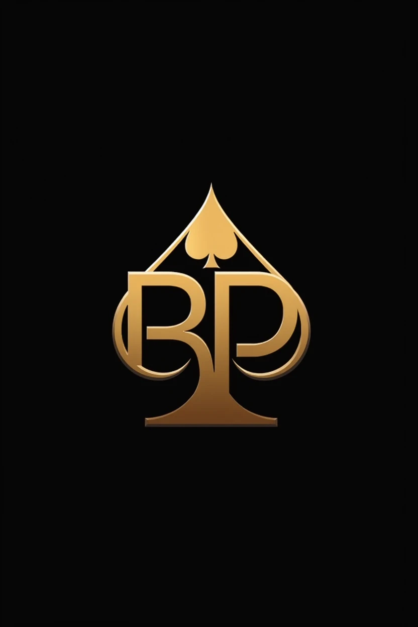 Create a modern and minimalist logo in gold for a poker event that incorporates the letters 'BP' in a contemporary style, where the letters creatively intersect. Include the spade suit symbol (). The logo should be simple, clean, and professional, conveying sophistication and elegance while being appealing and memorable. Provide the design in a vector format (e.g., SVG, EPS) that can be easily resized and used across various media. Ensure that the design is unique and does not infringe on any existing trademarks or copyrights.