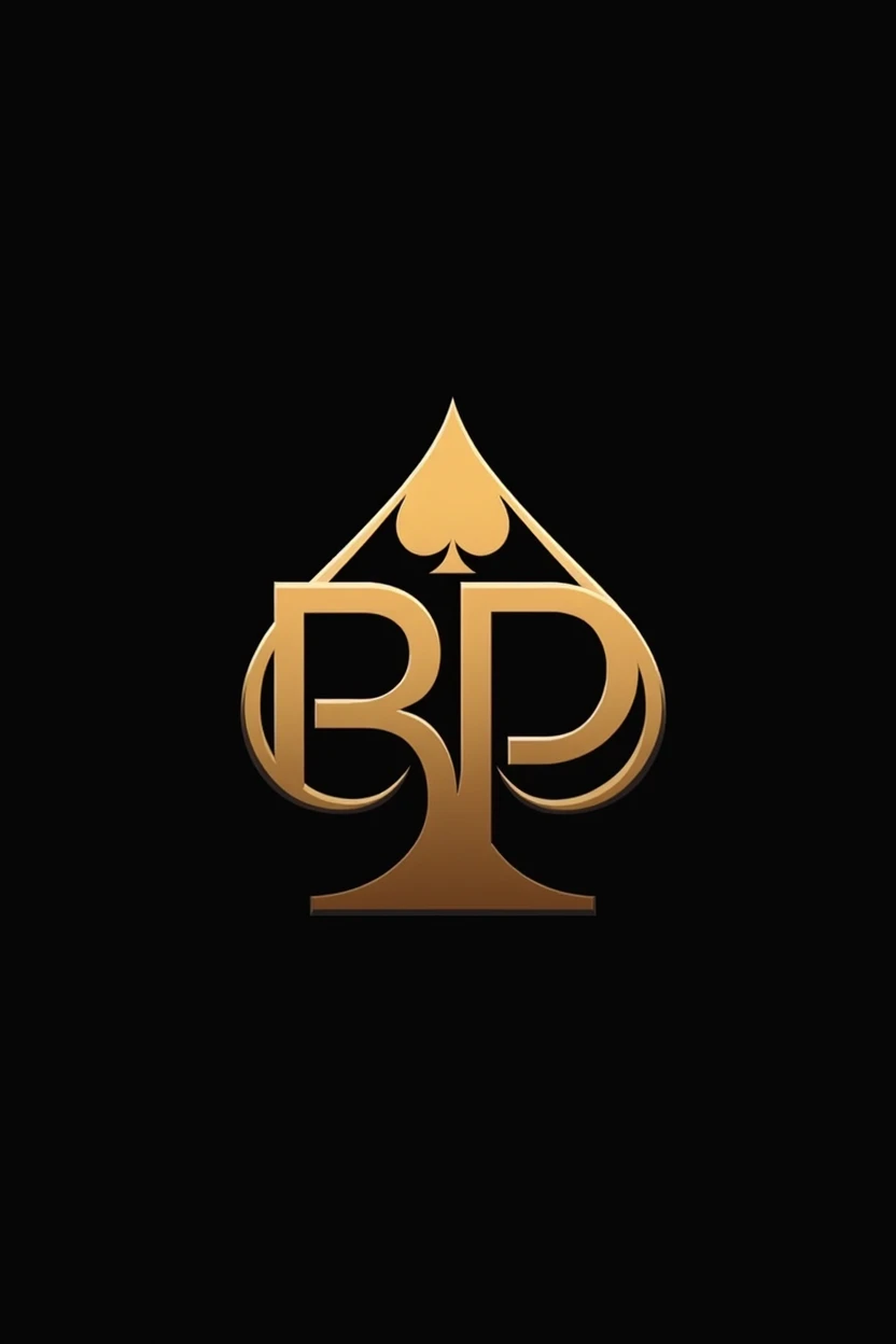 Create a modern and minimalist logo in gold for a poker event that incorporates the letters 'BP' in a contemporary style, where the letters creatively intersect. Include the spade suit symbol (). The logo should be simple, clean, and professional, conveying sophistication and elegance while being appealing and memorable. Provide the design in a vector format (e.g., SVG, EPS) that can be easily resized and used across various media. Ensure that the design is unique and does not infringe on any existing trademarks or copyrights.