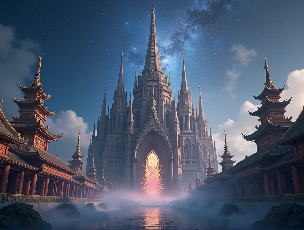 at an average distance Notredame in a large Asian astral temple