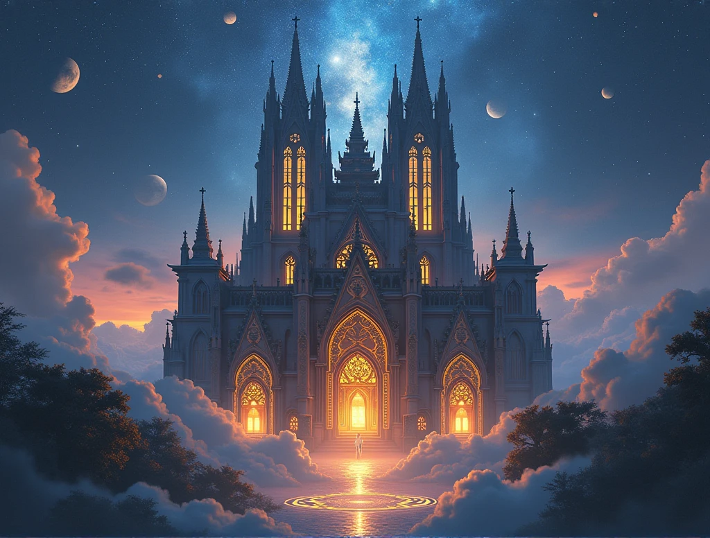 at an average distance Notredame in a large Asian astral temple 