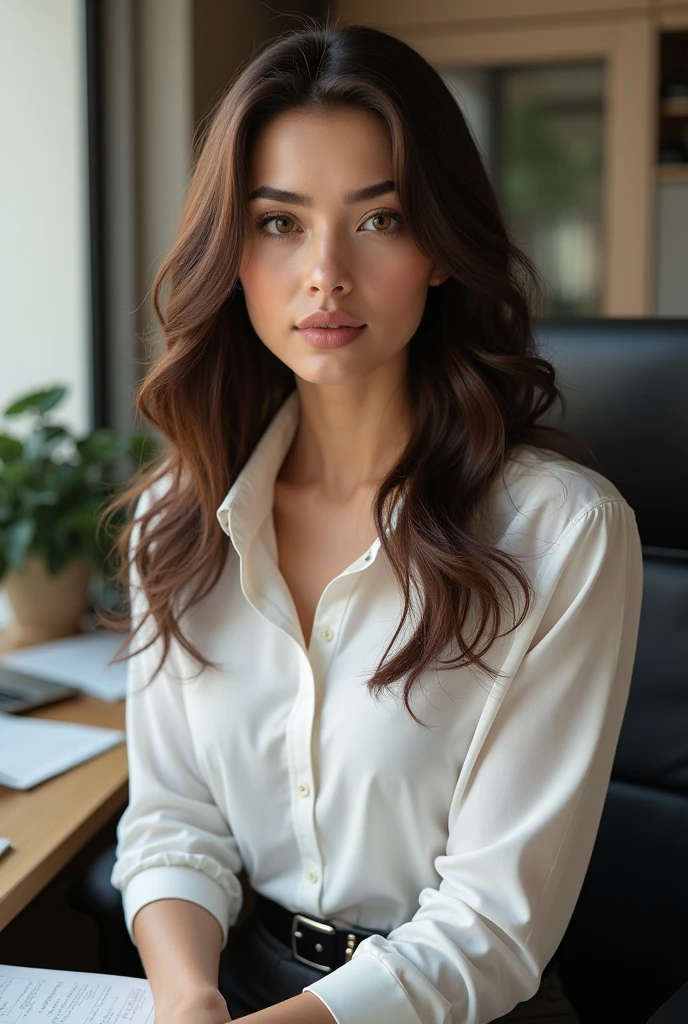 A realistic and attractive brunette secretary