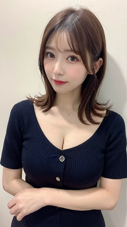 No white background, Tabletop, Highest quality, shape, Very detailed, In detail, High resolution, 8k wallpaper, Perfect dynamic composition, Beautiful attention to detail, Natural Lip, sexy knit dress , Big Breasts, Cleavage, Random sexy poses, whole body, 40 years old, Mature Woman, 美しいMature Woman