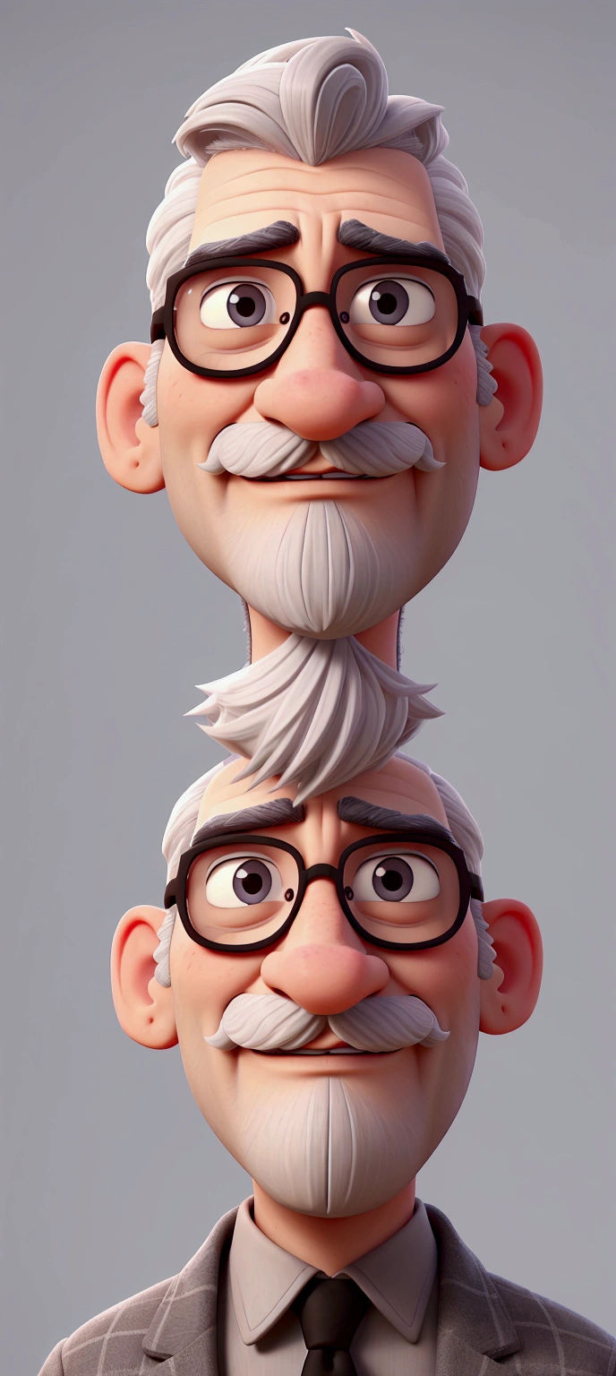 Cartoon character of a white man with grey hair, black eyebrows, He doesn&#39;t have a mustache, he doesn&#39;t have glasses, dark eyes, He is thoughtful and has one hand touching his face below his lips