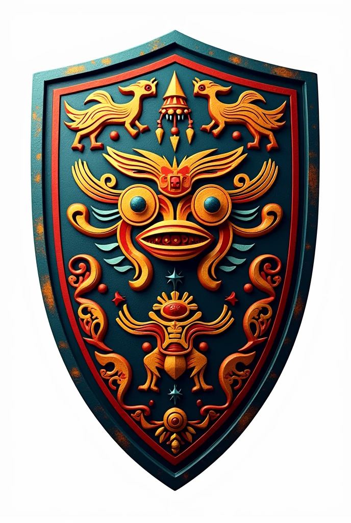 Generates an Aztec style soccer shield with a white background png without shadow or lighting