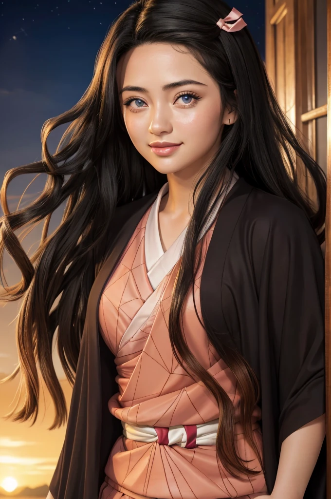 (Ultra Real), (Illustration), (High Resolution), (8K), (Very Detailed), (Best Illustration), (Beautiful Detailed Eyes), (Best Quality), (Ultra Detailed), (Masterpiece), (Wallpaper), (Detailed Face), Night Up, Ice Cream,Long Hair,Solo,Simple Kimono Top Girl, Sweaty, Japan Person, Big , (Camel Toe) Nezuko Kamado, Flirty Smile, seductive, pomade, 