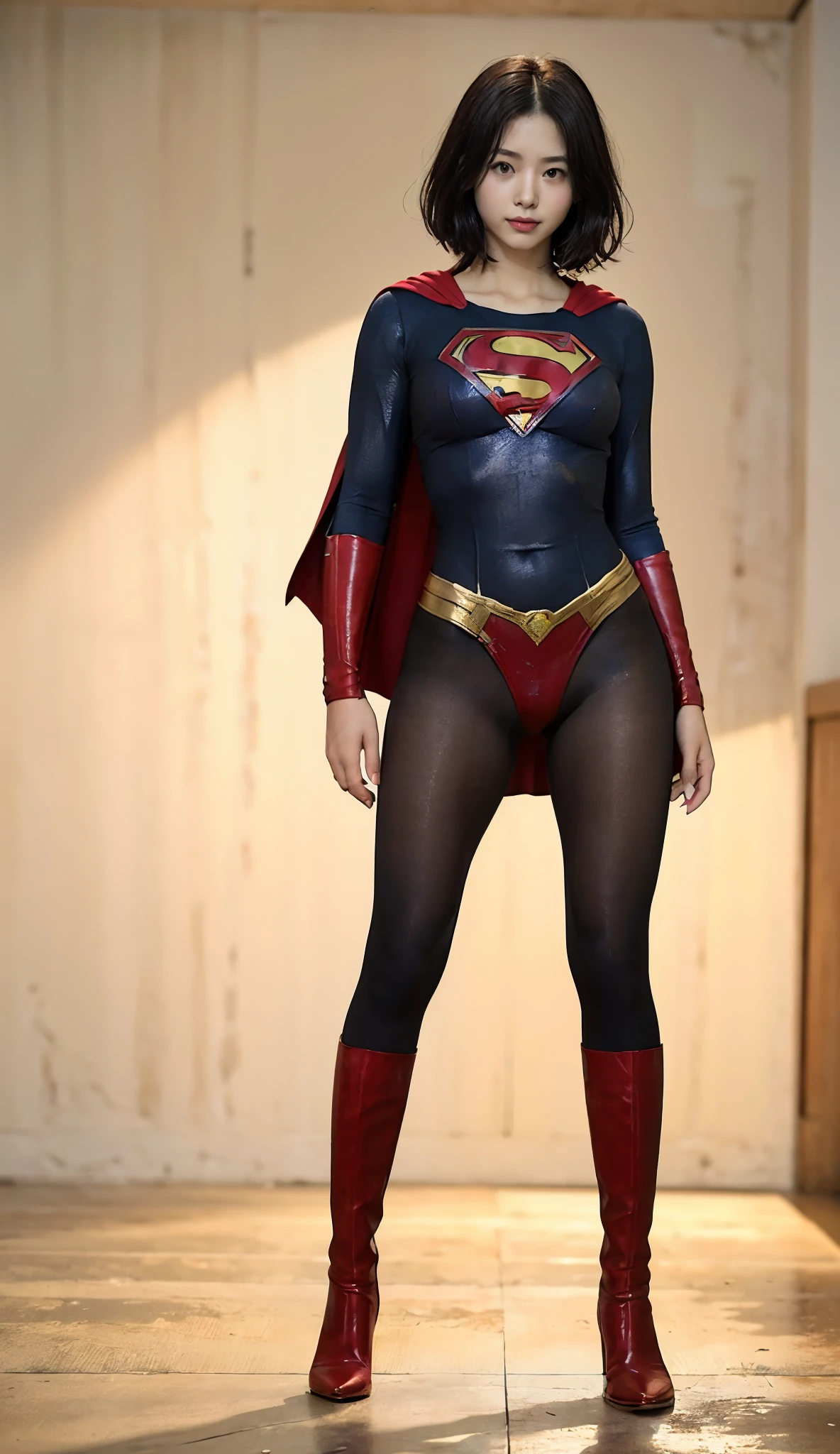 No background、(((Looking down、Looking down)))、(((Beautiful legs in black tights.)))、(((Legally express the beauty of your smile)))、((((Make the most of your original images)))、(((Supergirl Costume)))、(((Beautiful short bob hair)))、(((suffering)))、(((Please wear black tights....、Wear red boots)))、((Best image quality、8k))、((Highest quality、8k、masterpiece:1.3))、(((Preserve background )))、Sharp focus:1.2、Beautiful woman with perfect figure:1.4、Slim Abs:1.2、Wet body:1.5、Highly detailed face and skin texture、8k