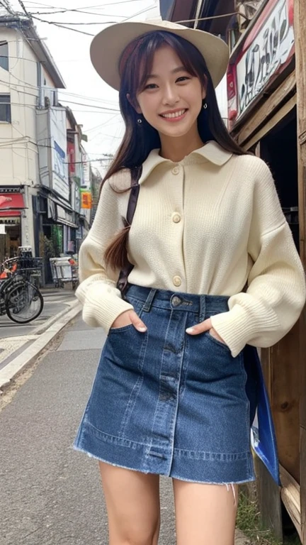 A Japanese milf, photo of one girl, Slender figure, Realistic teeth, double eyelids, smile, full-body, masterpiece, best quality, detailed, beauty, Pub,