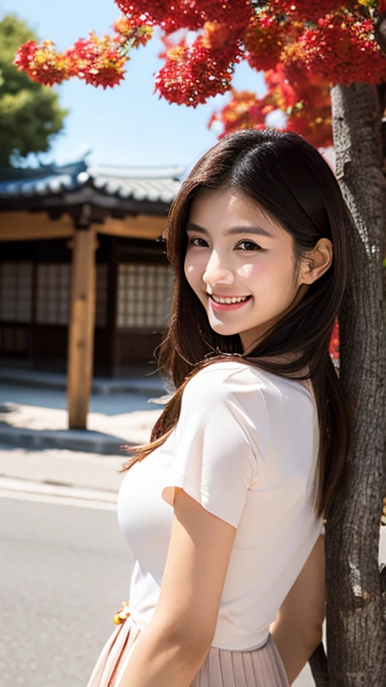A Japanese milf, photo of one girl, Slender figure, Realistic teeth, double eyelids, smile, full-body, masterpiece, best quality, detailed, beauty, Pub,