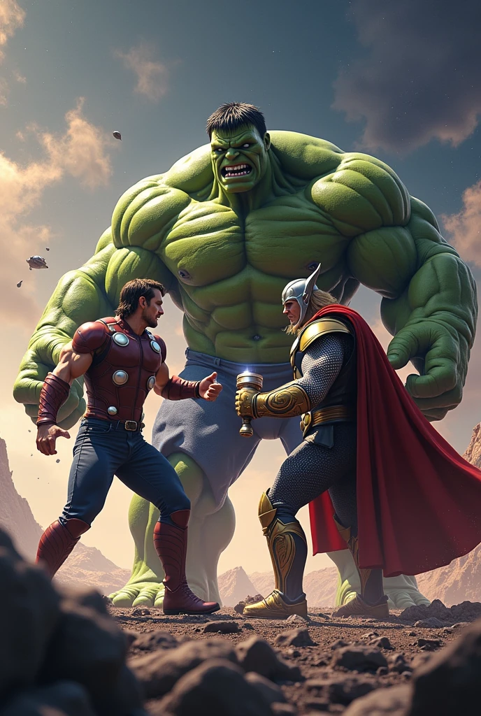 Hulk and Thor fighting with  Thanos 