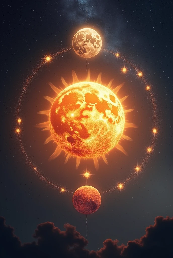 Combination of the sun who have her star children (yellowish) and the moon who have also his star children (reddish)