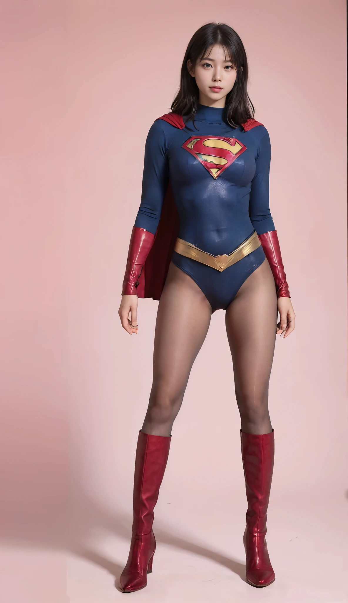 No background、(((Looking down、Looking down)))、(((Beautiful legs in black tights.)))、(((Legally express the beauty of your smile)))、((((Make the most of your original images)))、(((Supergirl Costume)))、(((Beautiful short bob hair)))、(((suffering)))、(((Please wear black tights....、Wear red boots)))、((Best image quality、8k))、((Highest quality、8k、masterpiece:1.3))、(((Preserve background )))、Sharp focus:1.2、Beautiful woman with perfect figure:1.lim Abs:1.2、Wet body:1.5、Highly detailed face and skin texture、8k