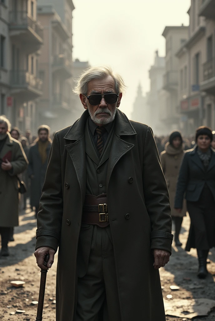 Berlin after World War II The blind old man in the crowd, with his cane and sunglasses, I asked a woman to deliver a letter