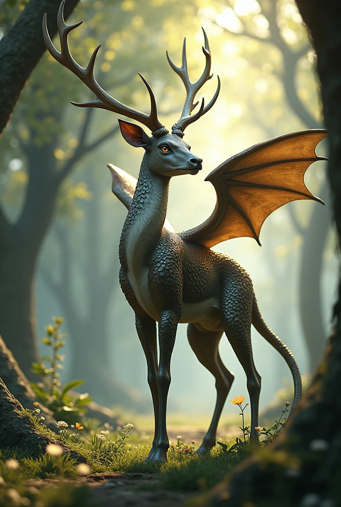 a fusion between a deer and a dragon