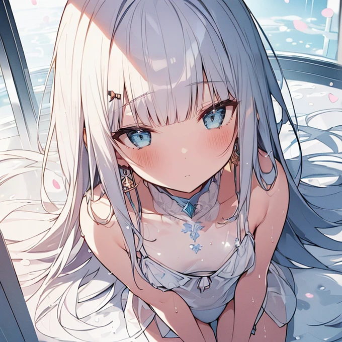 1 girl, White fluffy bikini, (((Wet))), White Room, Cinema Lighting, Hot room, Beautiful long neck, choker,relax, Raise your knees:1.5, Sleepy milky white face, White micro bikini, Beautiful long thighs, Pale skin, beautiful thin face、Nap time , Detailed Hair, (Beautiful big round eyes), (The extremely complex pupil in the eye, Shining Eyes),  Lips parted, cute, cute, ( Flat Chest), thin, (Very delicate and beautiful skin), Very detailed costume, Perfect ???????, Dynamic Angle, break (masterpiece, Highest quality), (Ultra high definition 8K), (Perfect design), Absurd, High resolution, ((blush)), (Ultra-fine illustrations), ((light blue Long Hair))), 10 years old, Long Hair ((blush)), masterpiece, Highest quality, (wonderful, Beautiful attention to detail, Blunt bangs),、(最High resolution、clear_image) Highest quality、(((Transparency)))、Light and shadow contrast、Simple Backgrou1 girl, White fluffy bikini, (((Wet))), White Room, Cinema Lighting, Hot room, Beautiful long neck, choker,relax, Raise your knees:1.5, Sleepy milky white face, White micro bikini, Beautiful long thighs, Pale skin, beautiful thin face、Nap time , Detailed Hair, (Beautiful big round eyes), (The extremely complex pupil in the eye, Shining Eyes),  Lips parted, cute, cute, ( Flat Chest), thin, (Very delicate and beautiful skin), Very detailed costume, Perfect ???????, Dynamic Angle, break (masterpiece, Highest quality), (Ultra high definition 8K), (Perfect design), Absurd, High resolution, ((blush)), (Ultra-fine illustrations), ((light blue Long Hair))), 10 years old, Long Hair ((blush)), masterpiece, Highest quality, (wonderful, Beautiful attention to detail, Blunt bangs),、(最High resolution、clear_image) Highest quality、(((Transparency)))、Light and shadow contrast、Simple Background、((Soaring blue petals))、((Enlighten))、Very detailed、Semi-realistic、((compensate)),Braided Hairstyles、Expressionless、((White shirt))、((View from above))、Delicate facial features、Facial Features、Like the whole body、
Breasts