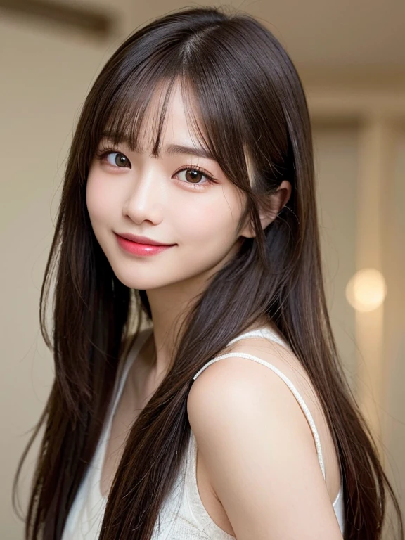 (masterpiece:1.3), (8k, Realistic, RAW Photos, Best image quality: 1.4)、20-year-old girl、(Random Hairstyles:1.2)、Highly detailed face、Attention to detail、double eyelid、Sharp focus:1.2、Beautiful woman:1.4、Light brown hair、Highest quality、masterpiece、Ultra-high resolution、(Realistic:1.4)、Highly detailed and professional lighting、Brown Knight、thin、A sparkling smile、Long black hair、Deadly position、Beautiful Skin、Shiny Hair、Childish expression、Upper Body、Touching your face with your hands