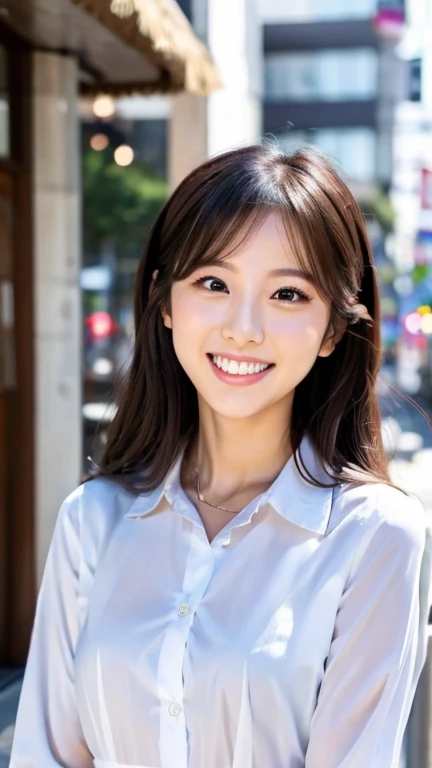 A Japanese milf, photo of one girl, Slender figure, Realistic teeth, double eyelids, smile, full-body, masterpiece, best quality, detailed, beauty, Pub,