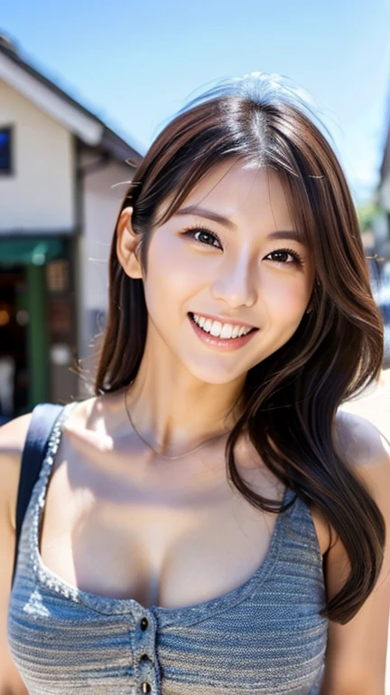 A Japanese milf, photo of one girl, Slender figure, Realistic teeth, double eyelids, smile, full-body, masterpiece, best quality, detailed, beauty, Pub,