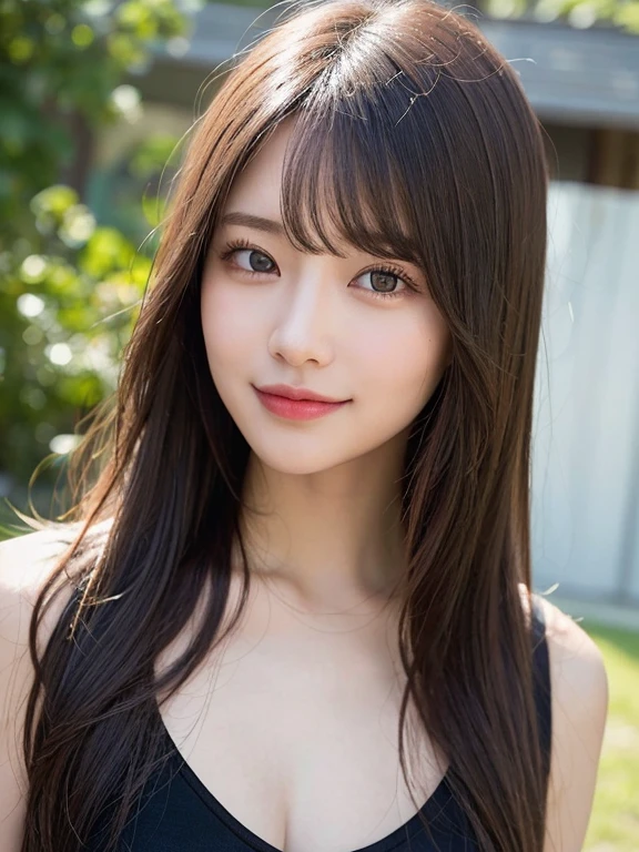 (masterpiece:1.3), (8k, Realistic, RAW Photos, Best image quality: 1.4)、20-year-old girl、(Random Hairstyles:1.2)、Highly detailed face、Attention to detail、double eyelid、Sharp focus:1.2、Beautiful woman:1.4、Light brown hair、Highest quality、masterpiece、Ultra-high resolution、(Realistic:1.4)、Highly detailed and professional lighting、Brown Knight、thin、A sparkling smile、Long black hair、Deadly position、Beautiful Skin、Shiny Hair、Childish expression、Upper Body、Random pose