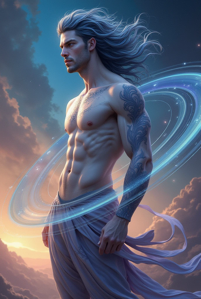 The planet Saturn represented as a man with a slender athletic body