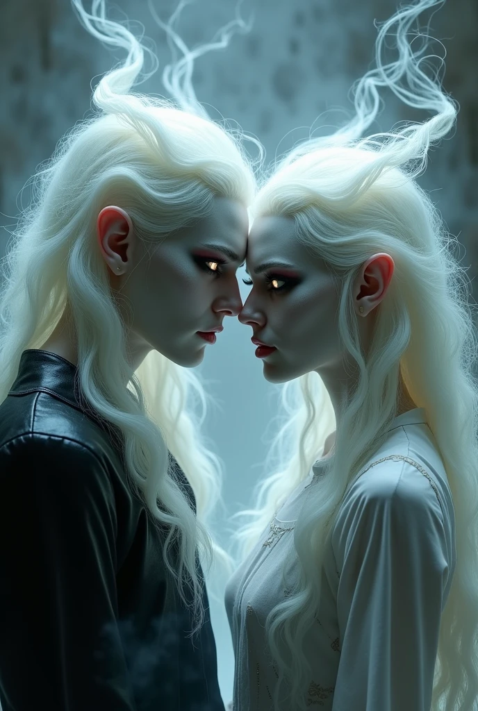 Demons, children of Lilith, man and woman with white hair
