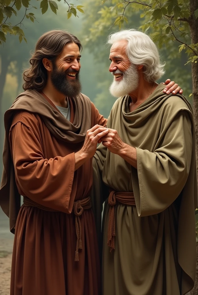 Jesus and the monk laughing together