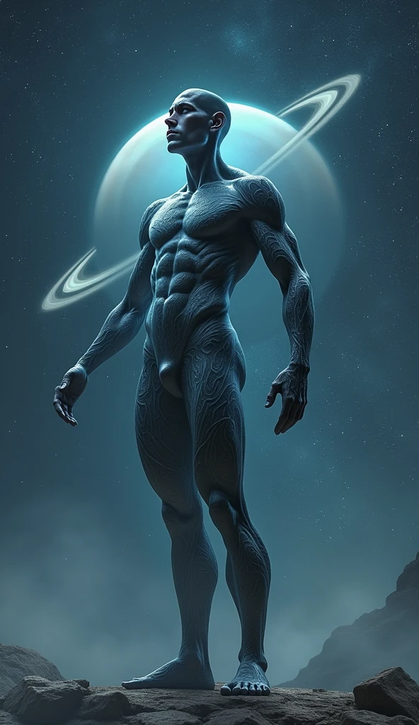 The planet Saturn represented as a man with a slender athletic body