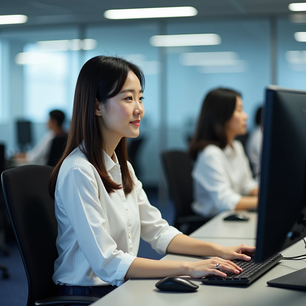 Female employees at IT companies、Beauty、I&#39;m working on a computer