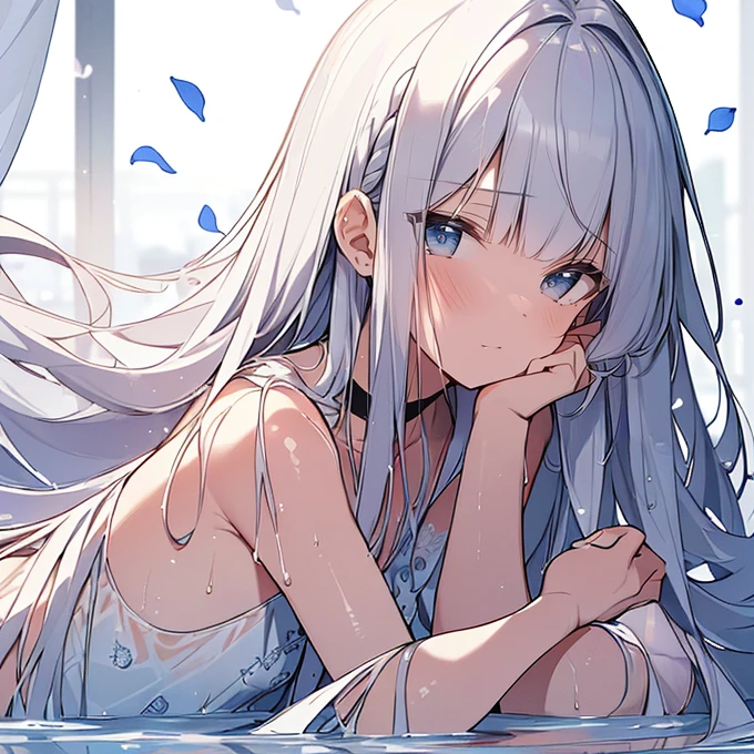 beautiful, masterpiece, Highest quality, anime, One girl, C Cup,Portrait Shot, View your viewers, Covered、中くらいのhair、nearby、Blue Eyes、art、、White hair,Blue streaked hair・nipples、Nude、Face_White turbid liquid、 On the face_White turbid liquid、whole body_White turbid liquid、locker、Dead Eyes、Pussy、Dark atmosphere、Thighs、hair_White turbid liquid、ボディWhite turbid liquid