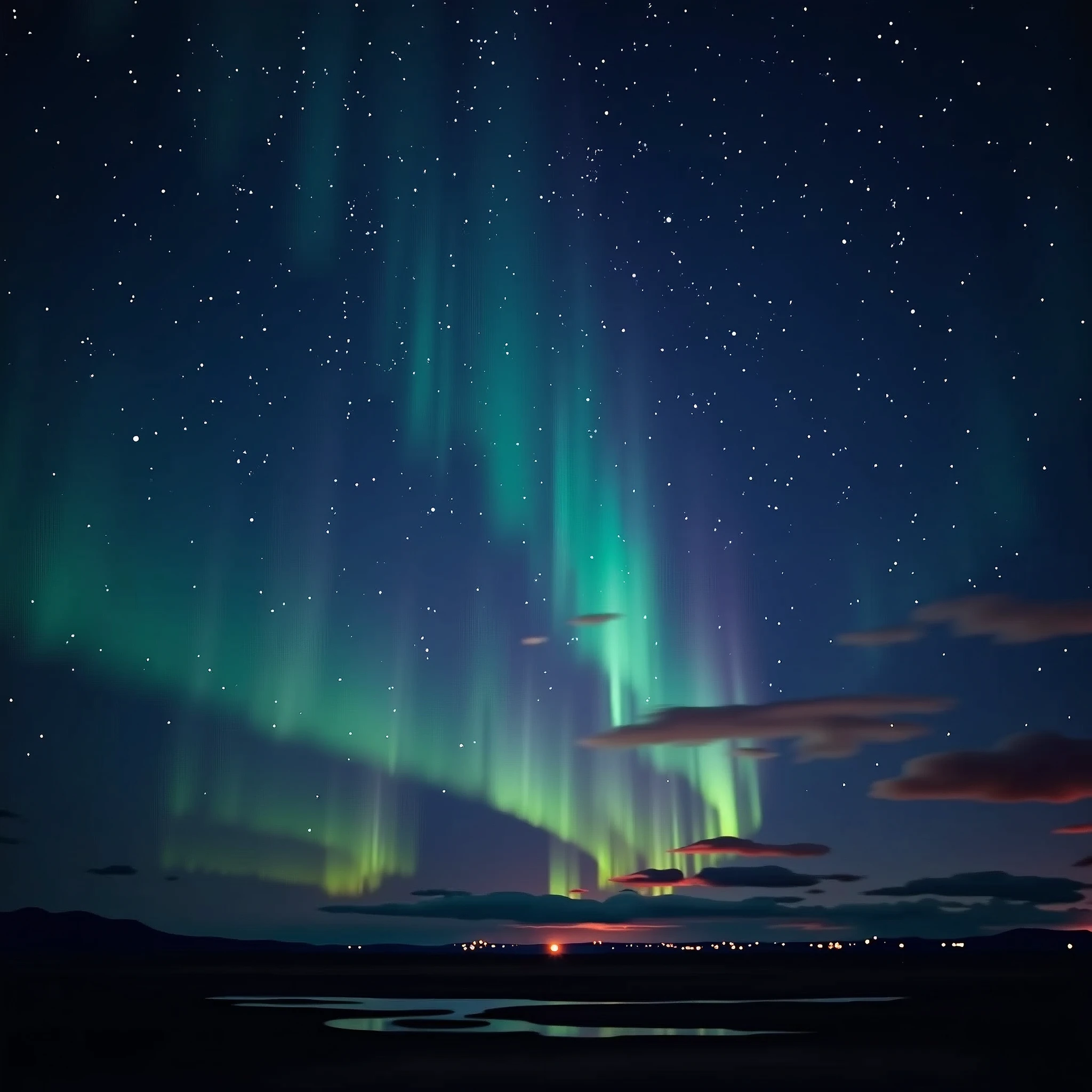 Beautiful night sky, many shooting stars, aurora gradation