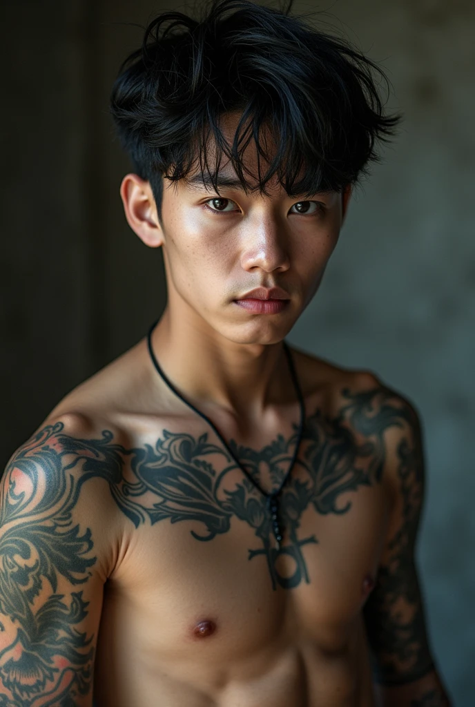 A Korean boy with tattoos and somewhat muscular. 