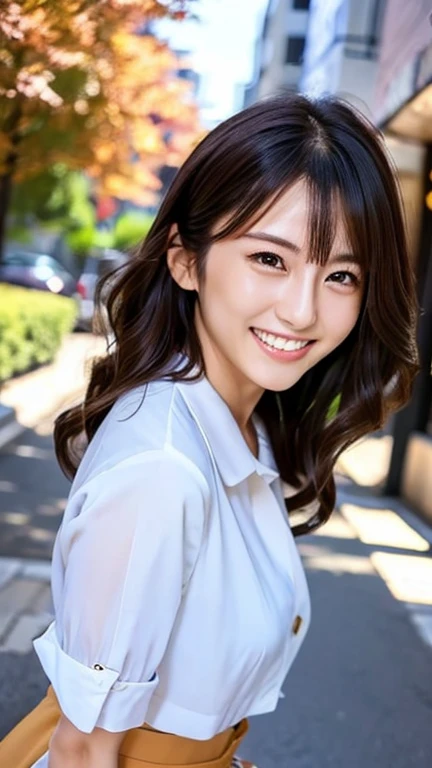 A Japanese milf, photo of one girl, Slender figure, Realistic teeth, double eyelids, smile, full-body, masterpiece, best quality, detailed, beauty, Pub,