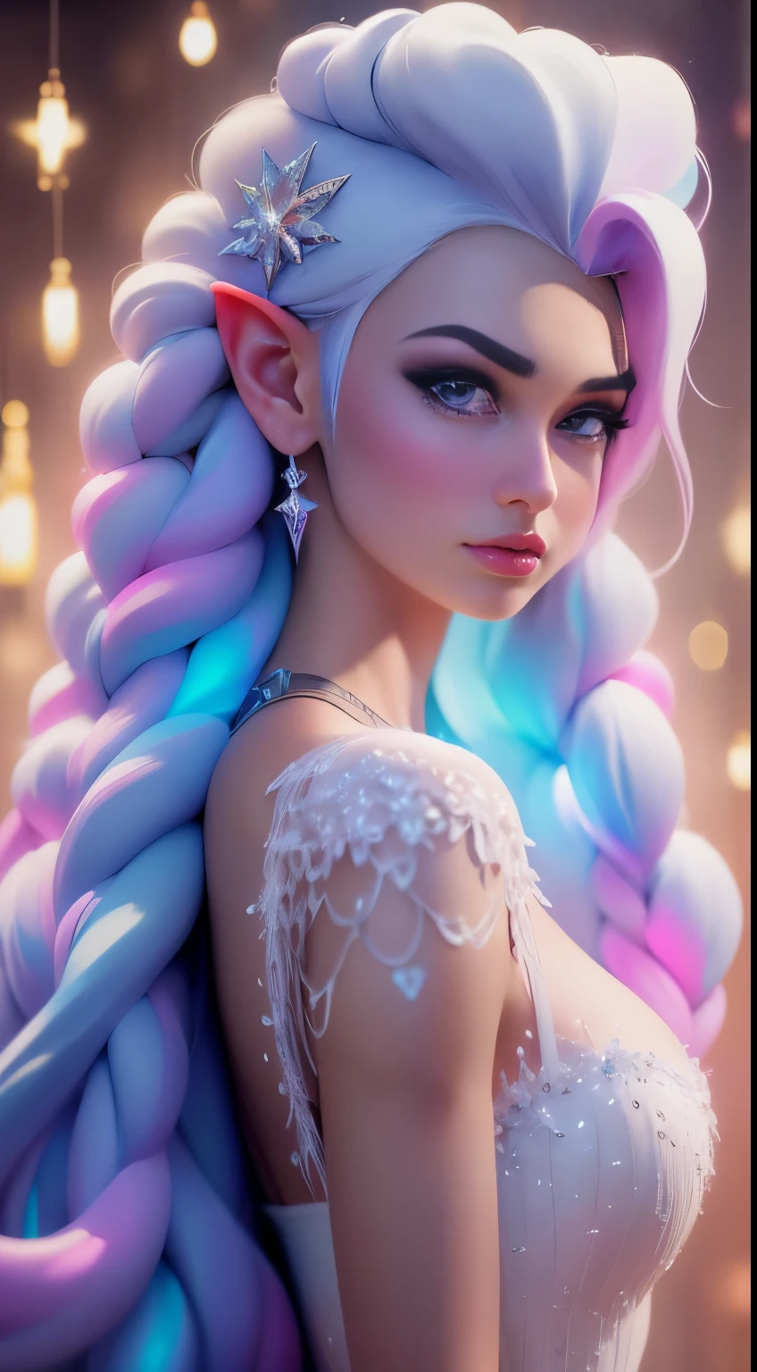 Elfgirl (rose quartz waifu SU-elsa waifu frozen Disney  mezclando modelos .) (ultra fUSION of white and pink hair) Highly detailed CG unity 8k wallpaper, style shot, complex, High detail, dramatic, highest quality movie still image, Very detailed, masterpiece, Best Quality, character design, elsa, elsa from frozen,fusión Diamante Rosa (( dark style)), realistic and ultra detailed rendering style, natural light, sharp character design, (hard focus, 8k), (((Natural skin texture))), 8k textures, soft cinematic lighting, Adobe Lightroom, dark room, HdR, sophisticated, elegant, rich detail, Sharp focus appearance) )), calming tones, frenesí de detalles, intricate detail, Super detail, low contrast, Soft film Lighting, Muted colors, Exposure Mix, HdR, Desteñir, 35mm, f/1.4, THEY ARE LIKE THIS, f16, 25 sec.