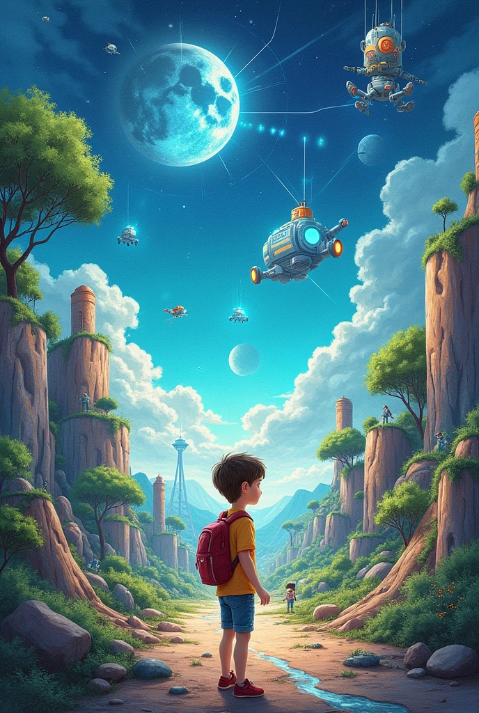 Drawing for a painting contest, children paint their world as seen from the point of technology