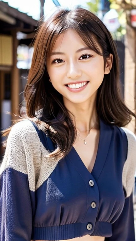 A Japanese milf, photo of one girl, Slender figure, Realistic teeth, double eyelids, smile, full-body, masterpiece, best quality, detailed, beauty, Pub,