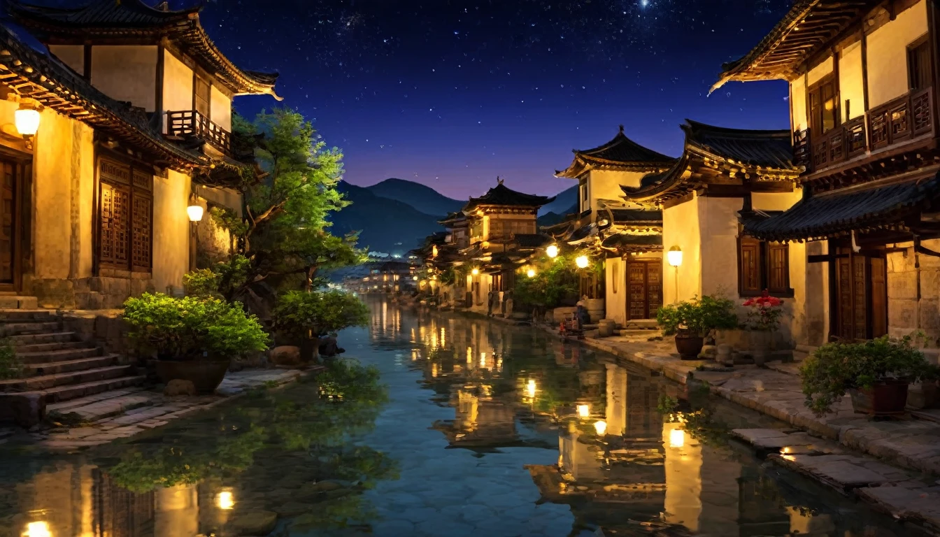 A peaceful ancient city at night