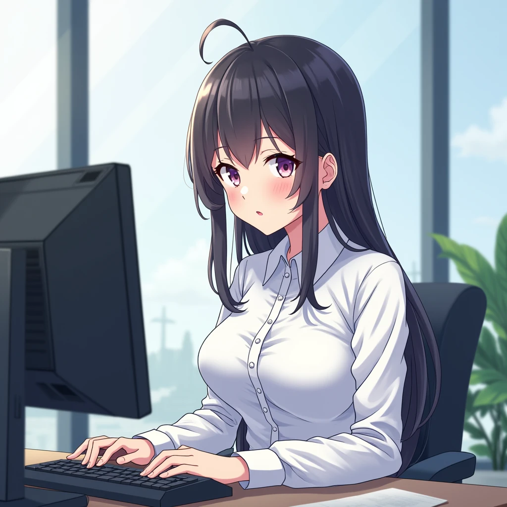 Female employees at IT companies、Beauty、I'm working on a computer、In the style of Japanese anime illustration