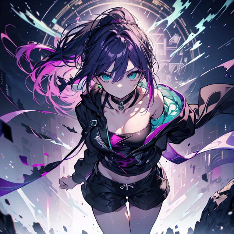 Alternative, goth girl dressed for rave music, or electronic dance music.