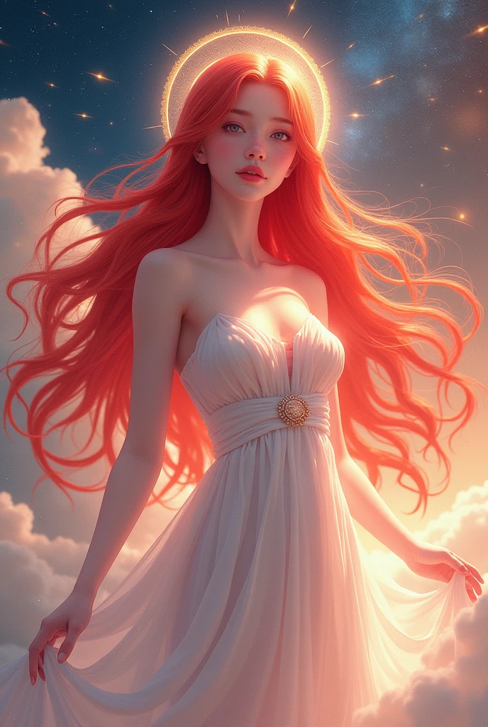 Draw me pictures of beautiful anime goddesses with red hair