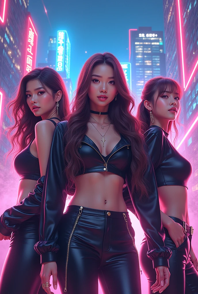 Create an image of 6 girls (4 Koreans, 1 Japanese and 1 Chinese) with a kpop girl crush concept!
