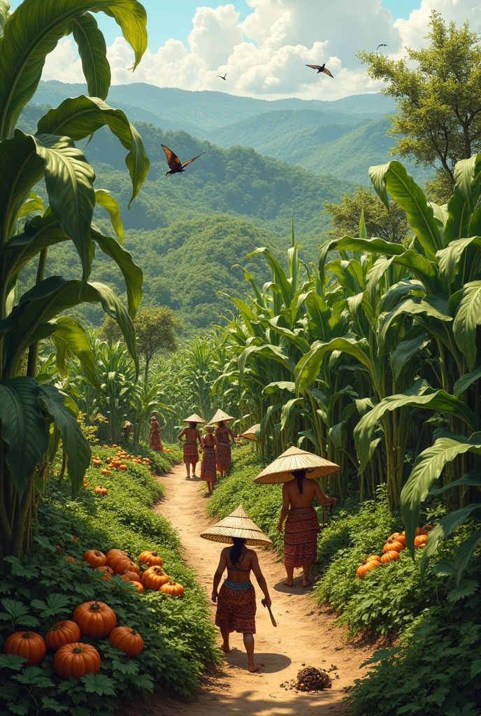 The Mayan civilization had many corn farms., Beans and pumpkin