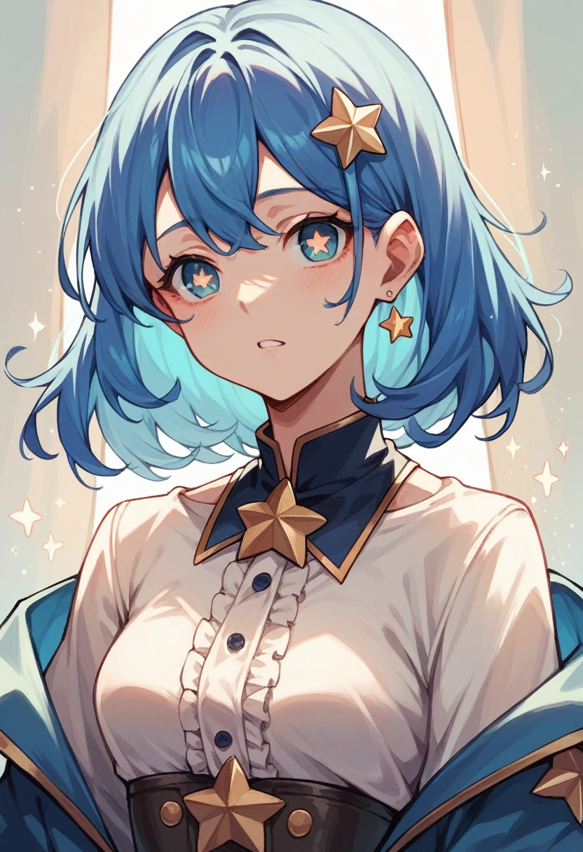 Anime Girl with blue hair and star pupils 