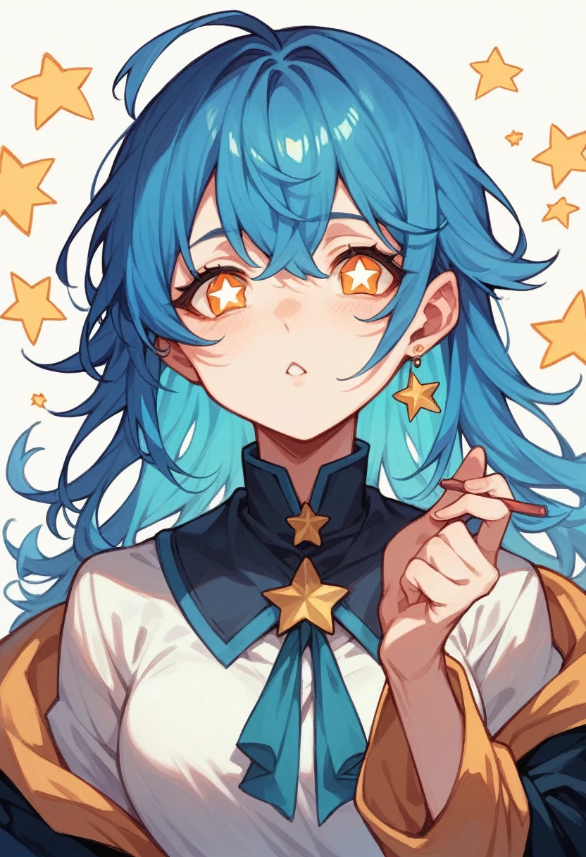 Anime Girl with blue hair and star pupils